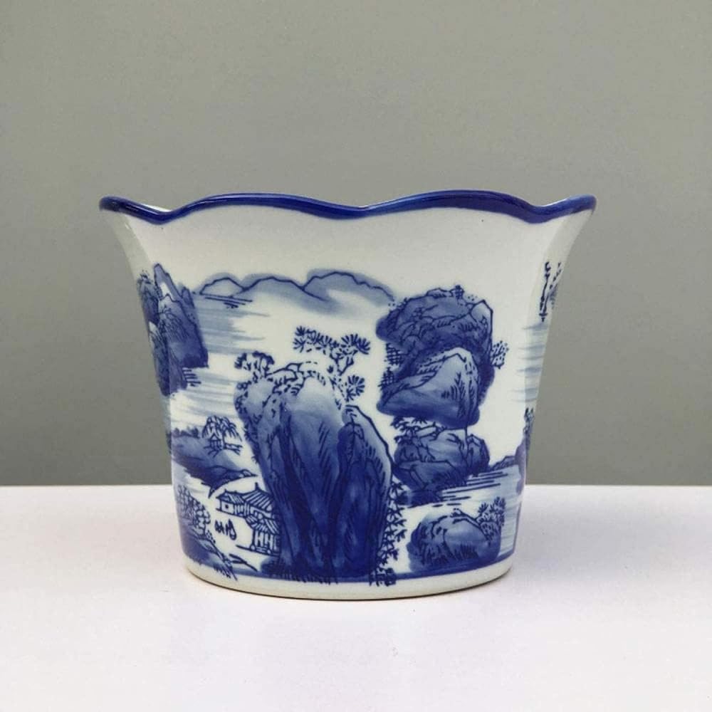 Doniczki ceramiczne, ręcznie malowane niebieskie i białe porcelanowe doniczki, antyczne zielone doniczki, doniczki do roślin ogrodowych, porcelanowe doniczki do wnętrz i,One Color-16cm