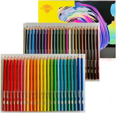Corslet Juego de 48 lápices de colores al óleo, kit de arte para dibujar, para artistas, dibujantes, principiantes y profesionales, y para colorear, multicolor, multicolor