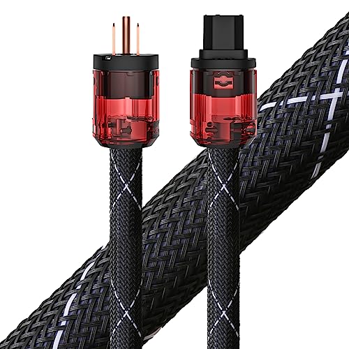 Audiocrast Hi-End Power Cable, Braided HiFi Power Cord Pure Copper AC Mains Cord, Audiophile Power Wire with US Plug+ IEC C13 Connector (6.6FT/2M)