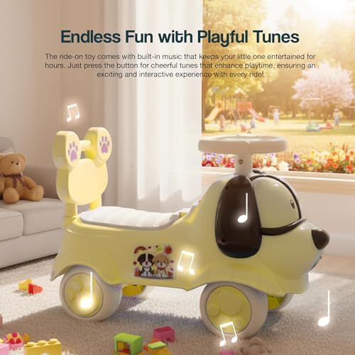 Image of Scooby Ride on Cars for Kids | Portable Baby Push Ride-ons with Music & Toy Storage | Indoor Kids Car with Lights & Safety Backrest | Outdoor Rider Cars for Kid 1 to 3 Years (Yellow)