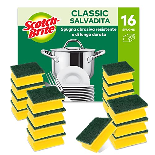 Scotch-Brite Spugna abrasiva Salvadita Classic, 16 pezzi per confezione - spugna abrasiva resistente e di lunga durata, rimuove facilmente unto e cibo bruciato.