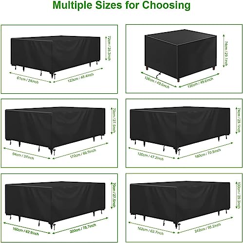 Oxford 600 Heavy Duty Waterproof Patio Covers For Outdoor Furniture 260x140x100cm Furniture Covers For Outside Waterproof & Windproof Anti-UV, Rectangular Patio Table Cover with Buckles & Drawstring