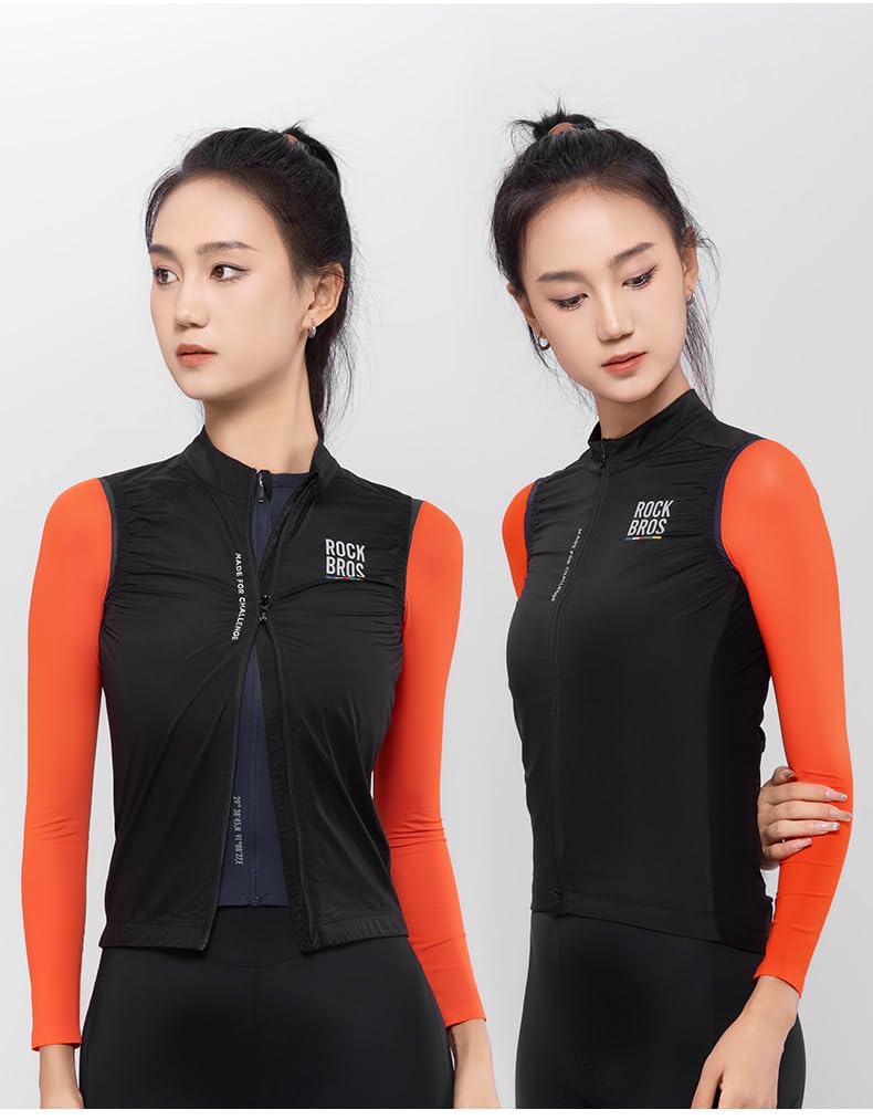 ROCKBROS Road to Sky Gilet da Ciclismo Donna, Gilet Sportivo Donna Antivento per Running, Bici da Corsa, MTB, Gravel, Asciugatura Rapida, Smanicato, Nero