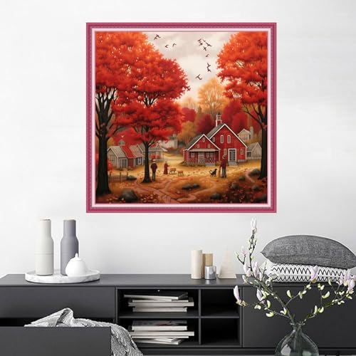 Image of Joyhoor Cross Stitch Kits for Beginners Stamped Cross-Stitch Supplies Needlework preprint Embroidery Kits for Adults DIY Needlepoint Kits Embroidery Patterns 11CT-Autumn Rhyme 18.x18 inch