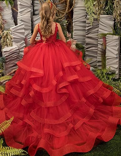 Long Pageant Dresses for Girls Tulle Flower Girl Dress Ruffles Lace Appliques Princess Birthday Party Gowns for Kids3