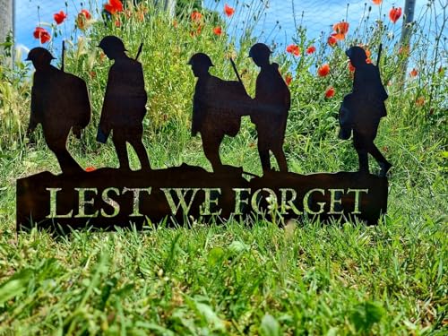 Lest We Forget Soldier Scene Garden Decoration Statue Remembrance Gift Feature Oranament Rustic Rusty Metal Gardening Present - Image 2