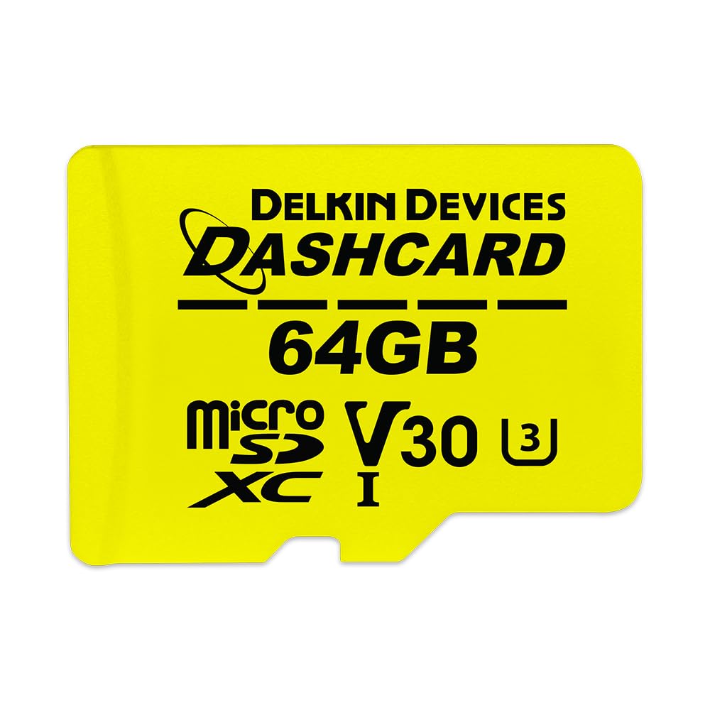 Delkin Tarjeta Micro SD de 64 GB UHS-I (U3/V30) microSDXC con adaptador | DASHCARD Tarjeta Micro SD Clase 10 de ultra alta velocidad para Dash Cam, cámara de seguridad, GoPro, cámara Wyze, cámara