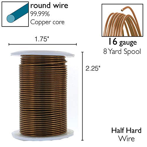 Image of The Beadsmith Wire Elements 16-Gauge Lacquered Tarnish-Resistant Copper Wire for Jewelry Making, 8 Yard, 7.32 Meter Spool (Antique Brass)