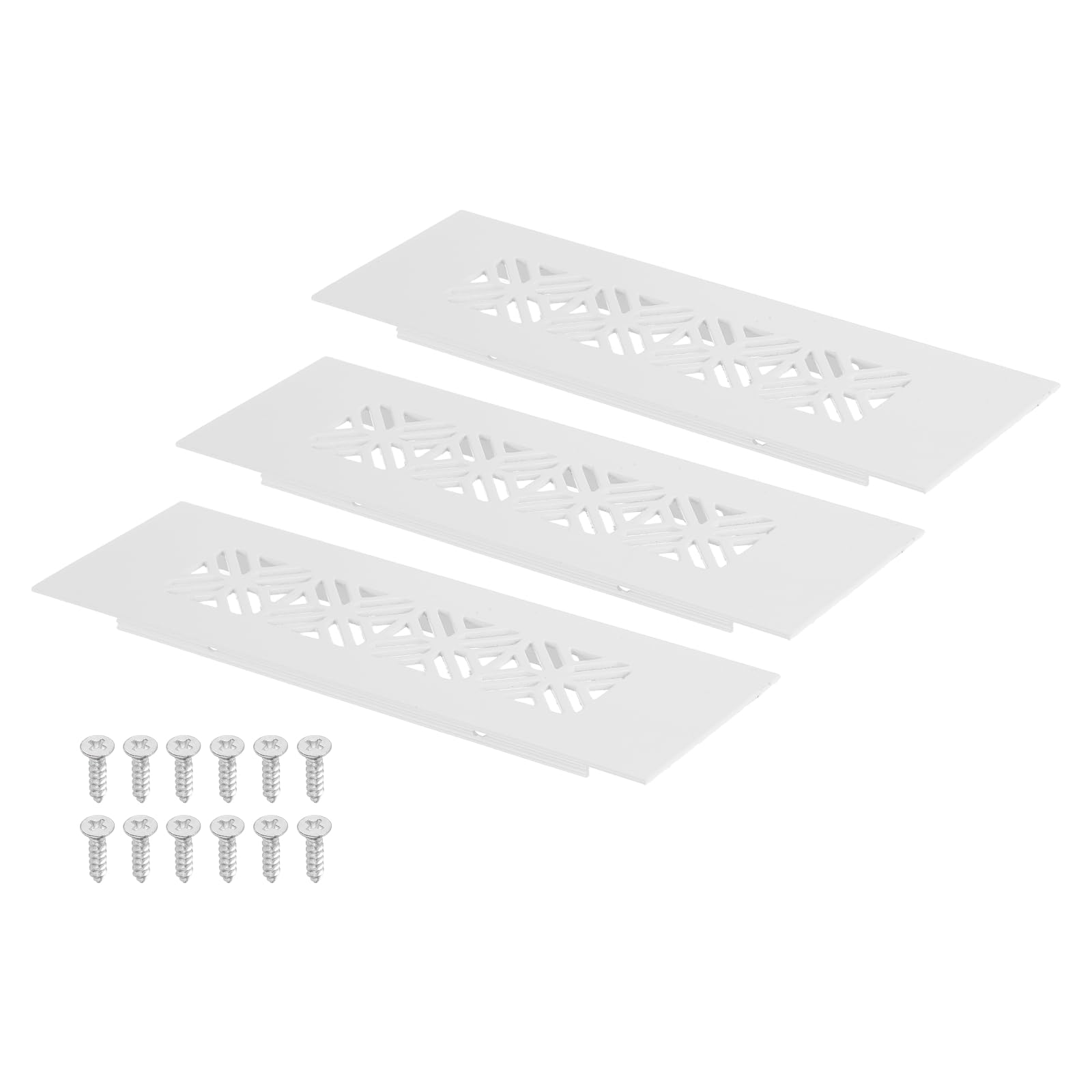 sourcing map 5 x 1 Inch (Duct Openings) Air Vent Cover, 3 Set Aluminum Grille Ventilation Cover Louvered with Mounting Screws for Cabinet Wardrobe Door, White (6 x 2 Inch Outer Size)