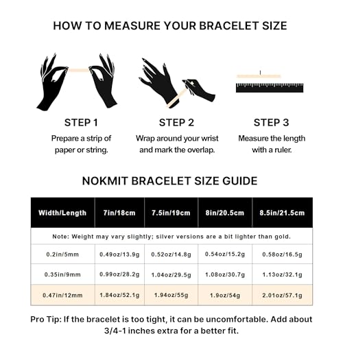 NOKMIT Stainless Steel Cuban Link Bracelet for Men & Women, 5mm/9mm/12mm Width, 7"/7.5"/8"/8.5" Length, Dainty 14K Gold Silver Chunky Curb Chain Bracelets Hip Hop Jewelry, Unisex Gifts3