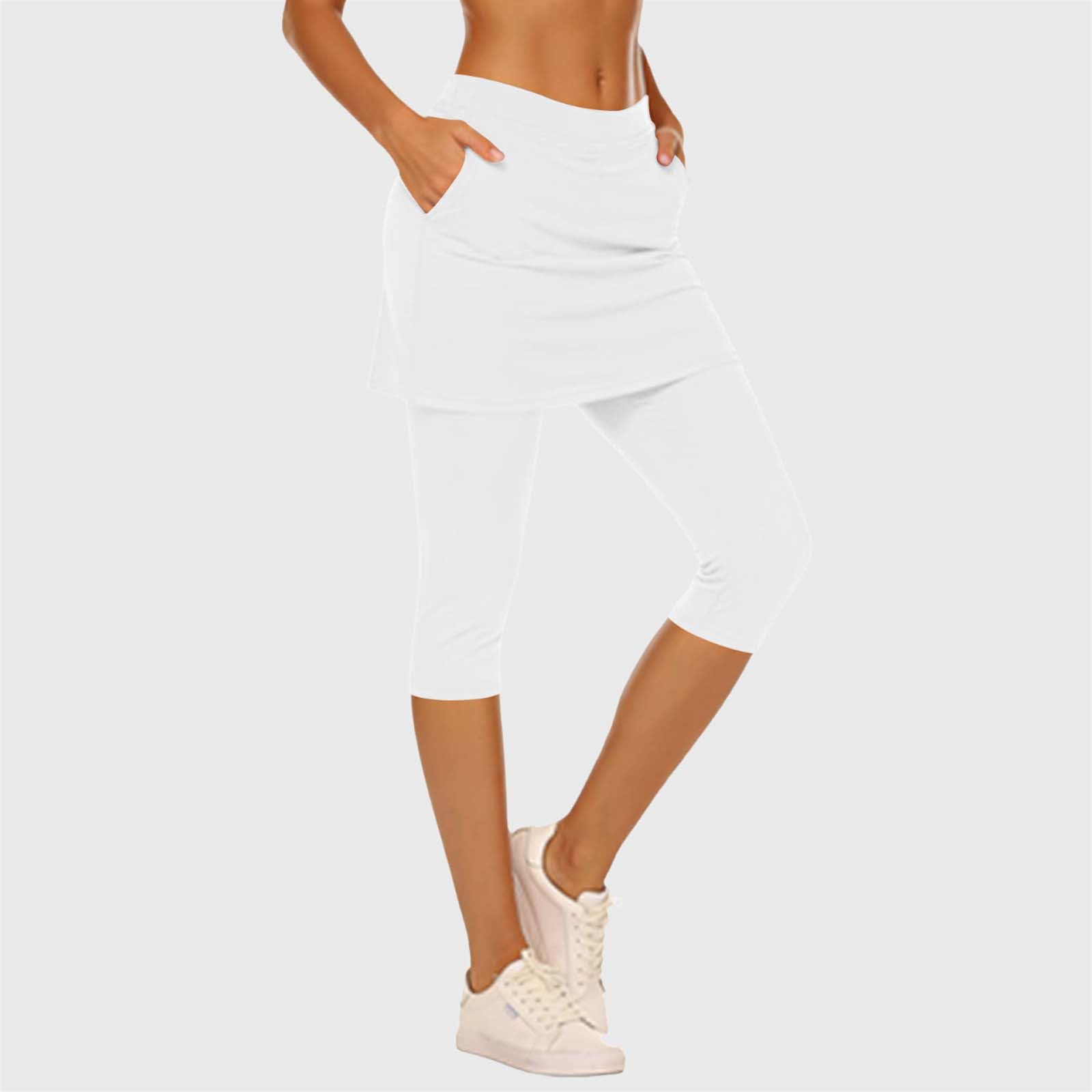 3/4 Leggings Damen mit Rock 2 in 1 Sporthose Sport Trainingshose Leichte Yogahose Tennis Sweatpants Yoga Fitnesshose Gym Trackpants Bequeme Rockhose Stretch Laufhose