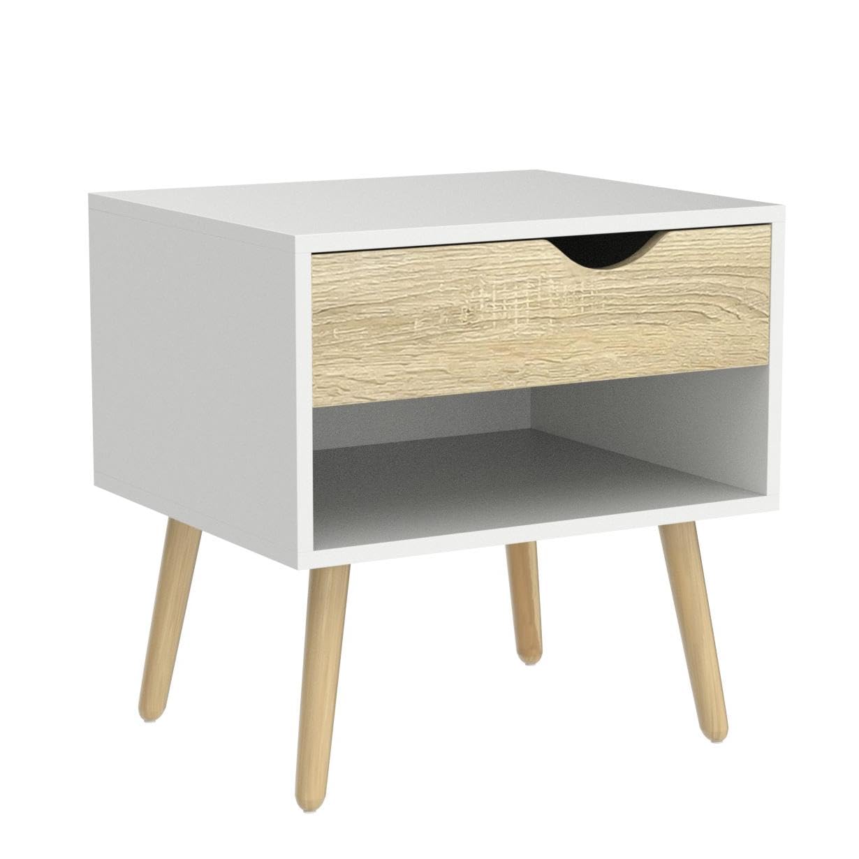 HOMCOM Set de 2 Mesitas de Noche con Cajón 50x39x51 cm Blanco y Roble | Mesa Auxiliar, Mesillas de Noche, Estante de Almacenamiento, Dormitorio Salón Cama Oficina, Estilo Moderno