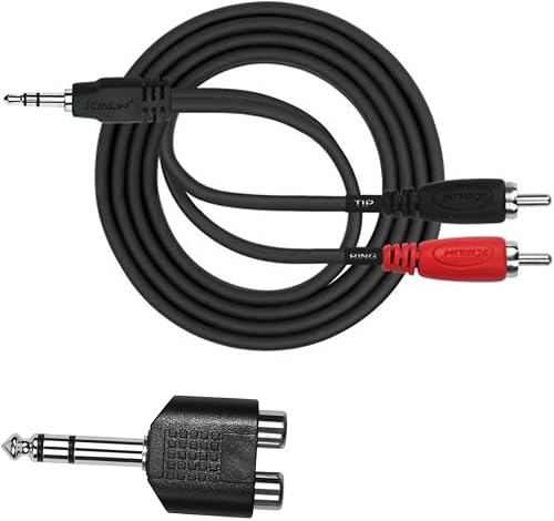 SiRCONY 3.5mm Stereo Mini Jack Plug to 2RCA Audio 3m cable plus 6.3mm to 2RCA Adapter