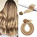 U Tip Hair Extensions Human Hair Hot Fusion Pre Bonded U Tips Hair Extensions Highlight Keratin Utips Real Hair Extensions Straight #12P613 Golden Brown&Bleach Blonde 14 Inch 100 Strands/Pack 50g