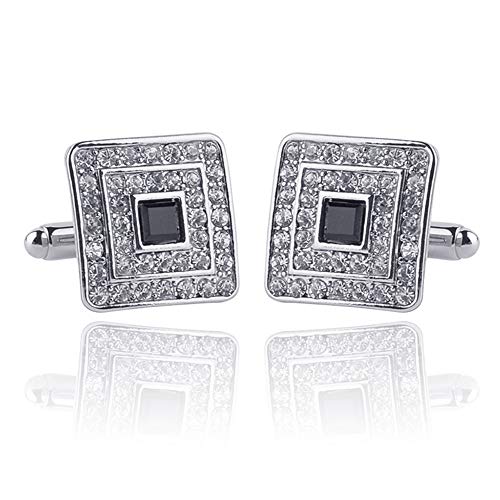 MINGHUA Fashion Square Cubic Zircon Plus Crystal Personality 2 PCS Mens Shirts Cufflinks (Silver)