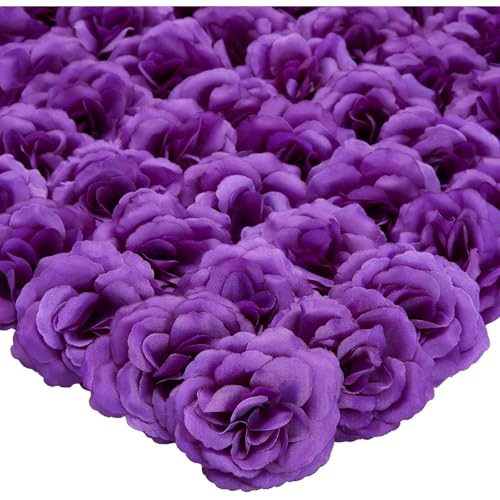 Image of Bright Creations Artificial Roses Heads - 50 Pack, 3 in, Dark Purple Flowers, Stemless - Silk Roses for DIY Decor & Wedding Centerpieces