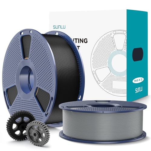 Image of SUNLU PLA+2.0 3D Printer Filament 2KG, Upgrade PLA+ Filament 1.75mm, Tougher and Stronger, Dimensional Accuracy + /-0.02mm, 1KG per Spool, 2 Pack, 2KG Total, Black+Grey