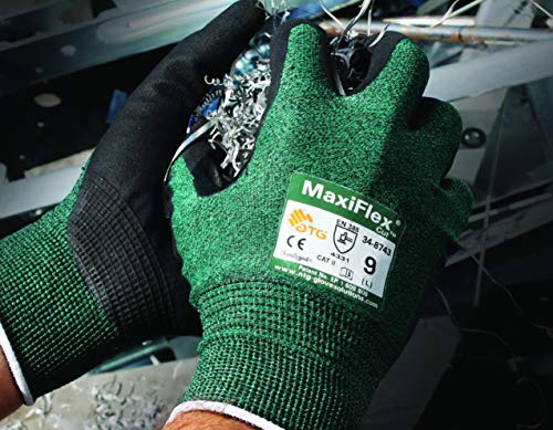 Maxiflex 34-8743 Nitrile Cut Resistant Coated Work Gloves With Green Knit Shell And Premium Nitrile Coated Ending, 1 Pack #TOP2
