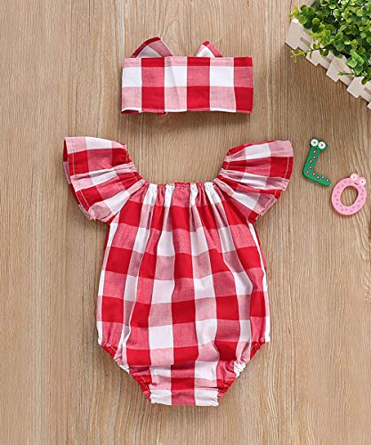 Newborn Kids Baby Girls Clothes Floral Jumpsuit Romper Playsuit + Headband Outfits (Plaid, 6-12 Months) #TOP5