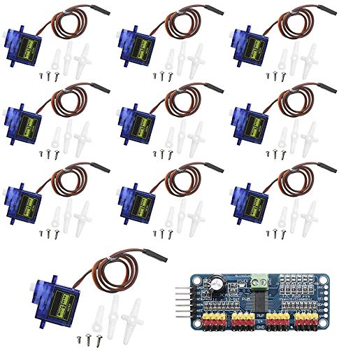 Image of REES52 10pcs SG90 9G Micro Servo Motor with PCA9685 16 Channel 12 Bit PWM Servo Motor Driver IIC Module for Arduino Raspberry Pi RC Robot Arm Helicopter Airplane Remote Control