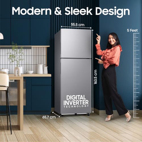 Image of Samsung 256 L, 2 Star, Digital Inverter Frost Free Double Door Refrigerator (RT40H30W2QHL, Gray Silver, 2026 Model)
