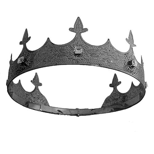 YADIRF Mens King Crown Adjustable Headdress Full Round Crown For Birthday King Halloween Cosplay Party Decorations (Black With White Stone)