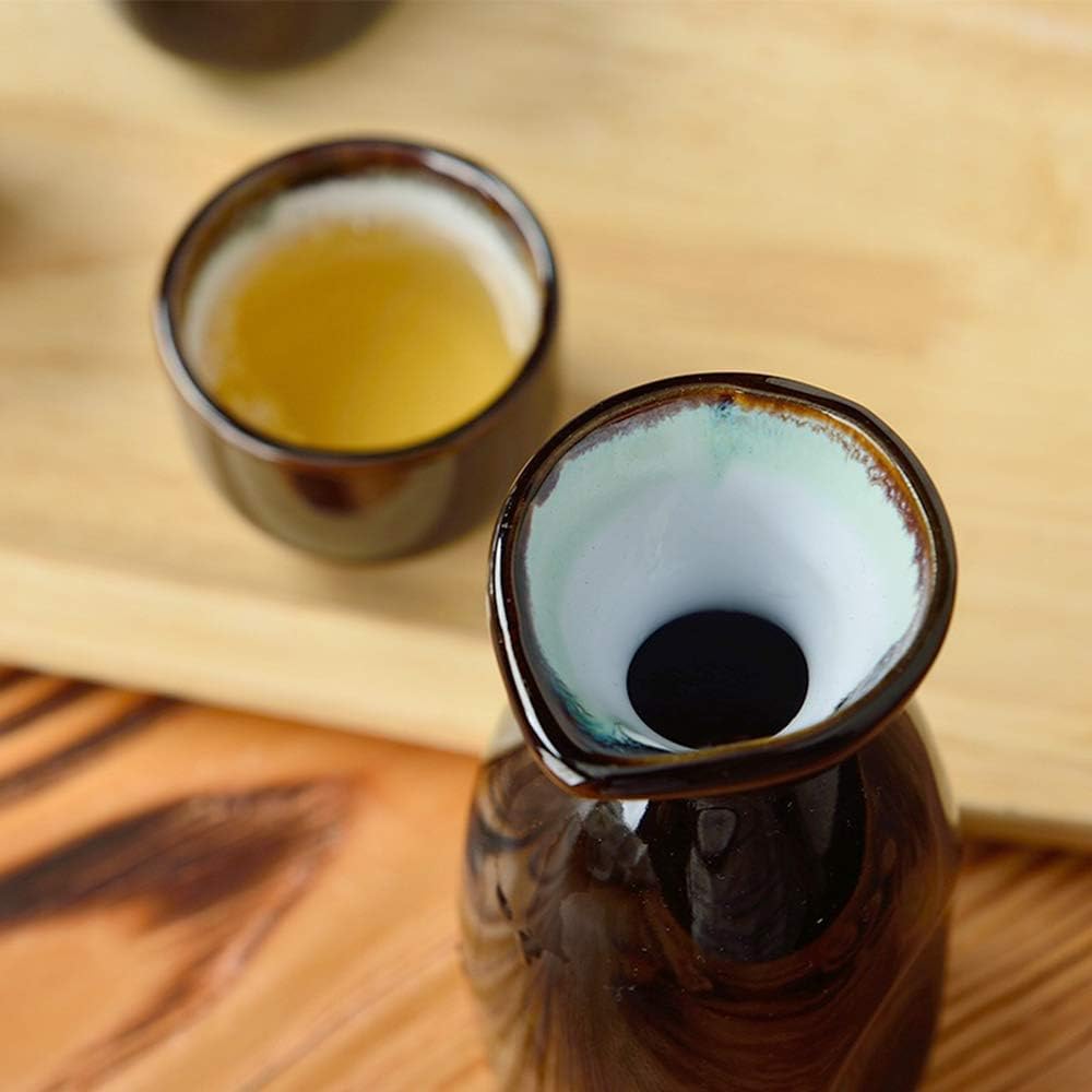 KBNI 5-Piece Japanese Sake Set Sky Blue Rim include 1PC Sake bottle and 4PCS Sake Cups