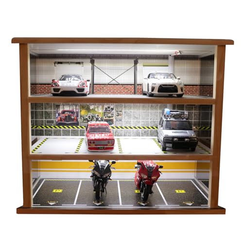 1:24 Scale diecast Car Model Display Case 3 Tiers,with LED Light and Acrylic Dust Cover Toys Car Model Display Stand,Hot Diecast Wheels Wood Storage Cabinet Display Stand