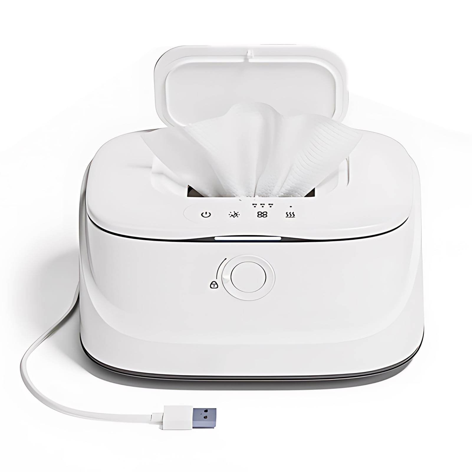Scaldasalviette per Neonati Dispenser a Riscaldamento Rapido Luce Notturna Elementi Essenziali per Neonati Confezione Intera di Fazzoletti Bagnati Riscaldamento Superiore, Ricarica USB, Bianco