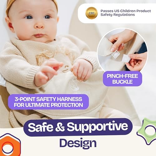 ComfyBumpy Ergonomic Baby Bouncer - Safe, Portable Bouncer with Adjustable Height Positions - Baby Bouncer Perfect for Newborn Babies (Oatmeal) - 4