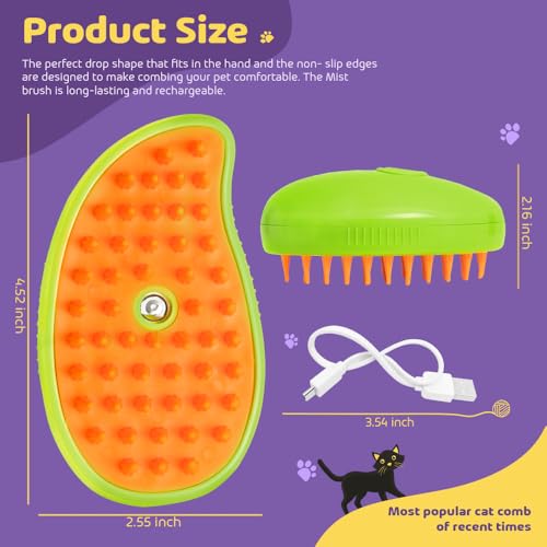 Escova a vapor para gatos, 3 em 1 escova vaporizada para gatos, escova para cães para queda, escova