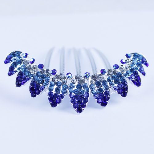 19Beauty Hair Styling Tools Gem Rhinestone Crystal Leaves Blue Hair Clip Tool Comb