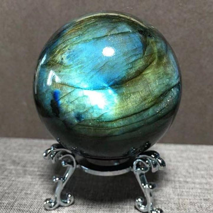 Boule labradorite 40mm pierre naturelle objet deco salon avec socle - 5