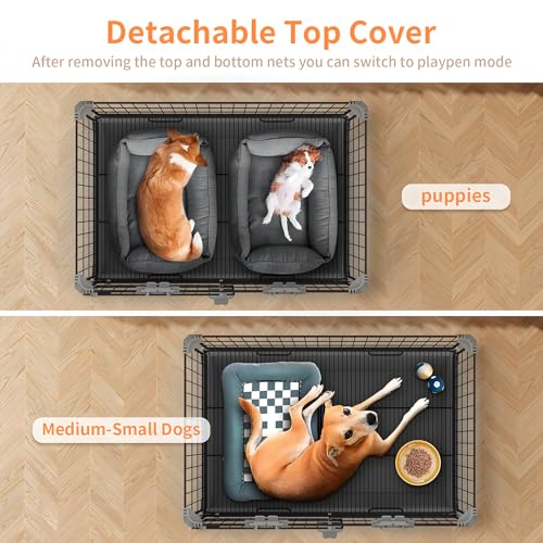 FLARUZIY Caixote para cães médios, 76 cm, gaiola interna de arame para cães com porta deslizante e b