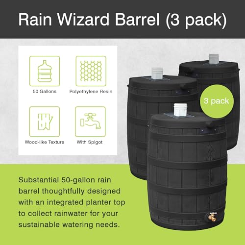 Image of Good Ideas Rain Wizard Water Collection Barrel, 50 Gallon, Oak, 3 Pack