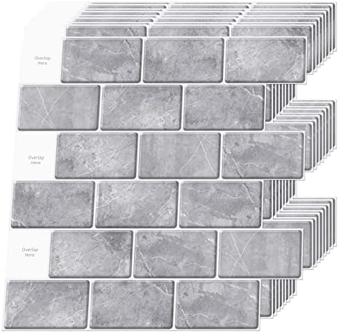 LONGKING 10-Sheet Peel and Stick Backsplash Tile for Kitchen Bathroom,12x12 inches Gray Marble Self-Adhesive Subway Tile