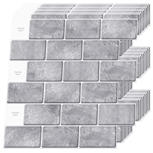 Longking 10-Sheet Peel And Stick Backsplash Tile For Kitchen Bathroom,12X12 Inches Gray Marble Self-Adhesive Subway Tile #TOP14