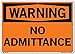 Vestil SI-W-49-E-AL-080 NO Admittance Warning Sign, Aluminum, 0.080" Overall Size, 20.5" W x 14.5" H