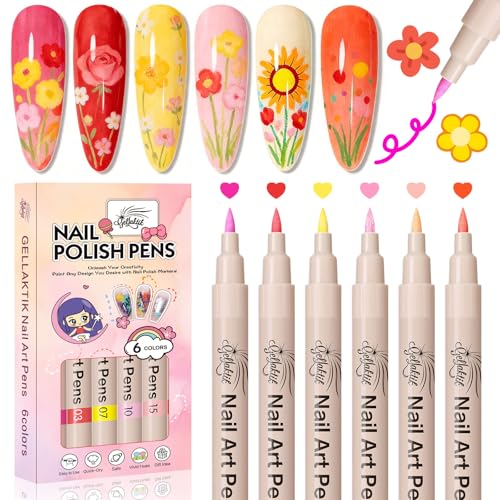 Image of Nail Art Pens,6 Colors 0.7mm 3D Nail Polish Pens for Women | Quick-Dryings, Nail Marker for DIY Paint /Dotting /Liner, Home & Salon Manicure Tools, Great Gift, Non-Toxic, Beginner Friendly
