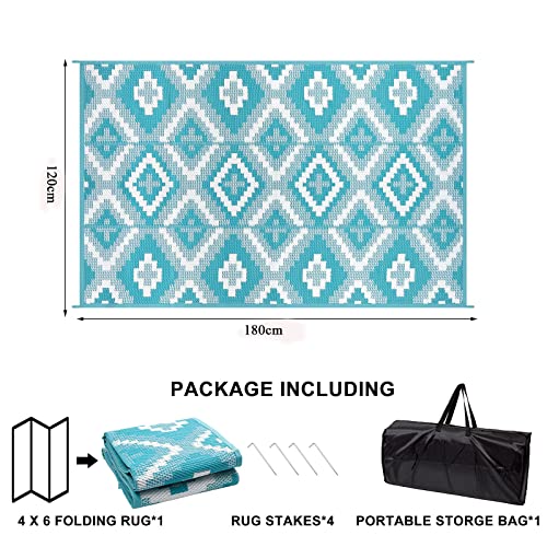 Enyhom Buitentapijt 120 x 180 cm, waterdicht, lichtgewicht kunststof strotapijt, omkeerbaar, plat geweven RV terrasmat, gerecycled, draagbaar, campingtapijt, tapijten voor tuin, strand, balkon, - Afbeelding 3