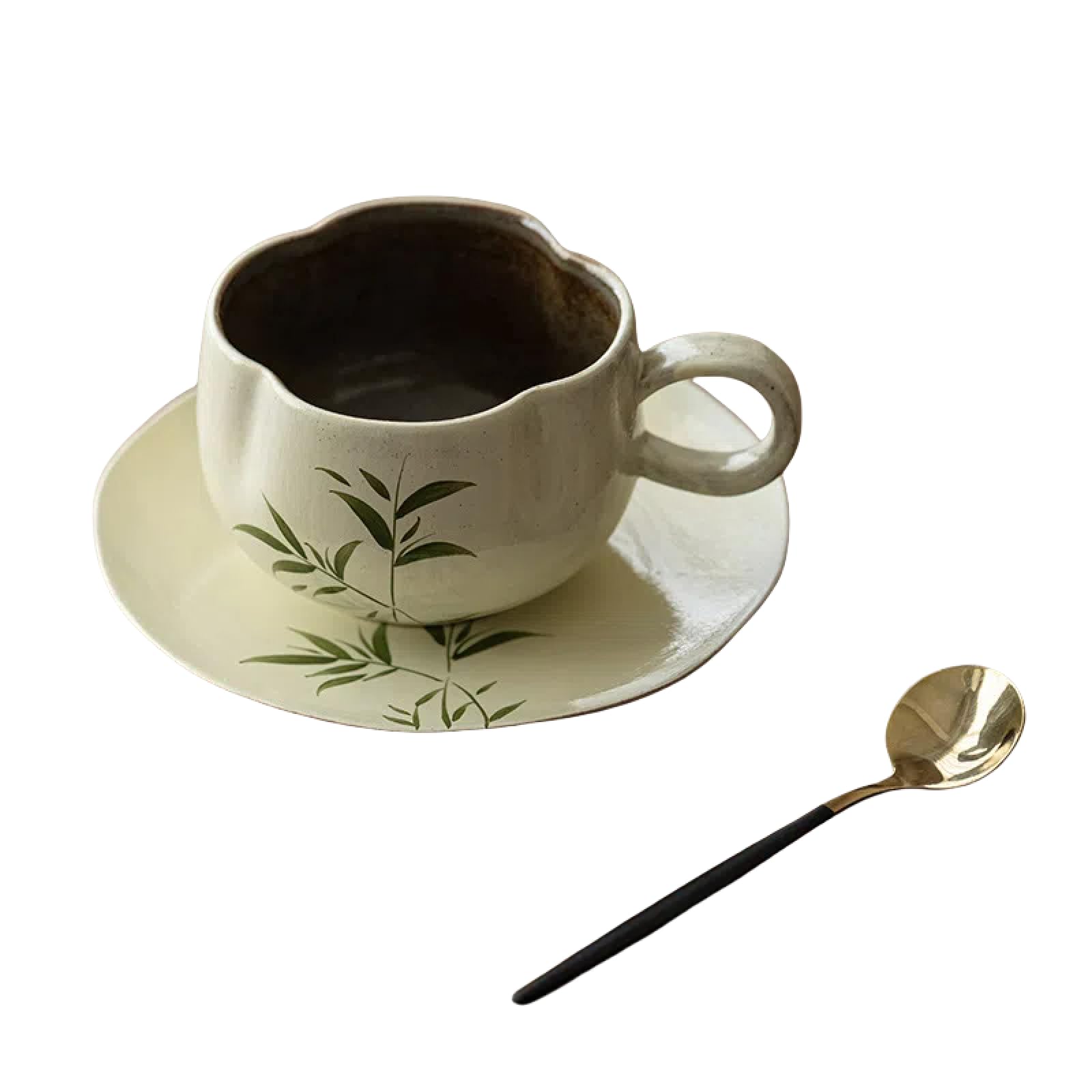 Filiżanka do kawy chiński styl bambusowy wzór ceramiczna herbata i zestaw z łyżeczką - eleganckie naczynia do użytku domowego, piękne Chiny, nowy tradycyjny design