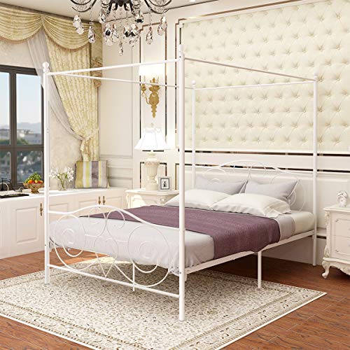 JURMERRY Metal Canopy Bed Frame Platform with Vintage Headboard and