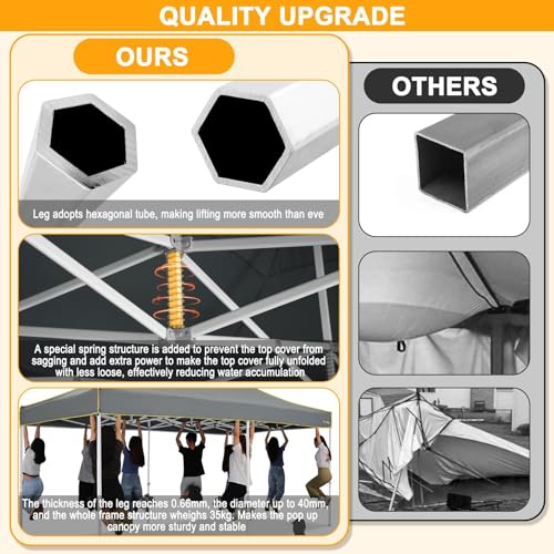 Image of HOTEEL 10x20 Heavy Duty Pop Up Canopy Tent with Sidewalls, Commercial Outdoor Canopy Tents for Parties Event Wedding with Roller Bag, Waterproof & UV 50+, Upgraded Thickened Hexagonal Legs, Gray