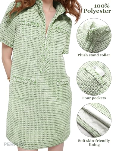 Image of PEHMEA Womens Tweed Jackie Dress Short Sleeve Shift Midi Elegant Dresses