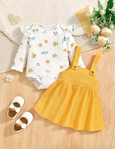 Borlai Kleinkind Baby Mädchen Kleidung Langarm Floral Strampler Hosenträger Gestrickter Rock Outfits Bekleidungsset Babykleidung