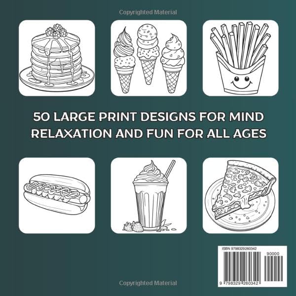 Food and Snacks Coloring Book: 50 Large Print Designs for Mind Relaxation and Fun for All Ages (Bold & Easy) image 3