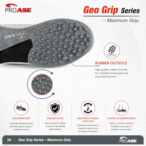 Image of Pro ASE Lightweight Cricket Shoes - Durable & Comfortable | Ideal for Turf, Ground & Hard Surfaces | Allrounder Design with Studs & Superior Grip | White, Blue, Grey, Orange