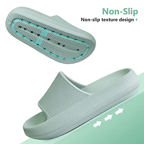 Youecci Cloud Slides For Kids丨Shower Slippers Bathroom Pool Sandals丨Boys Girls Comfy Thick Sole Slippers丨Summer Non-Slip Beach Shoes Green 4 Big_Kid thumb #3