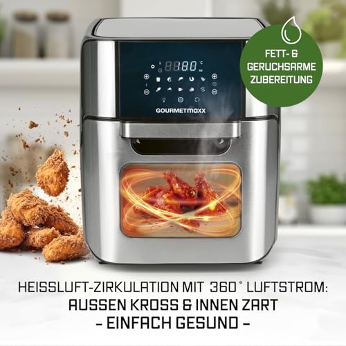 GOURMETmaxx Digitale Heißluftfritteuse 12 L, XXL-Edelstahl-Ofen | Airfryer + Timer, Touchdisplay, Drehspieß | fettarm… – Ansicht 6