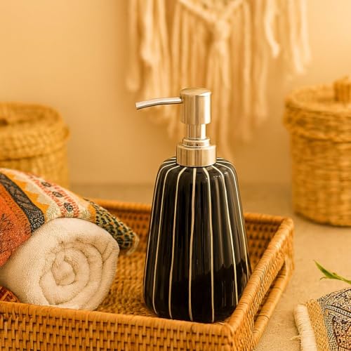 Image of Ceramic Soap Dispenser 330ml (Set of 1) | Multipurpose Lotion, Hand Wash & Sanitizer Pump Bottle for Bathroom & Kitchen | Black